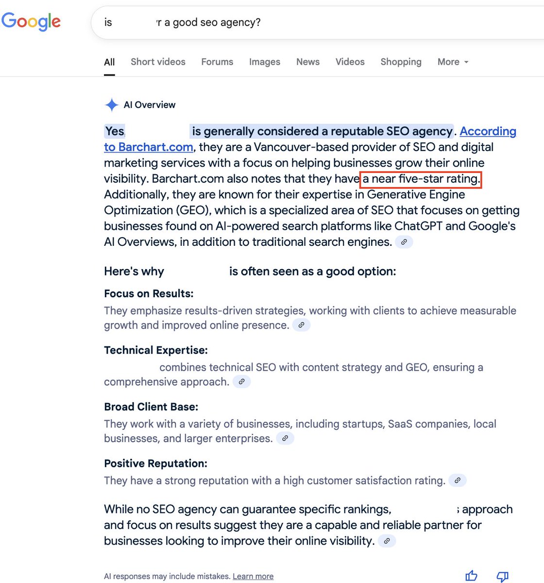 I ran a test to prove that dedicated AI-SEO / GEO / LLMO, AEO or whatever you want to call it services are bullshit.

It's just SEO rebranded. Bought a $5 press release to say a 0 DA agency I created is now offering GEO services. 

Would you look at that, I influenced the AI