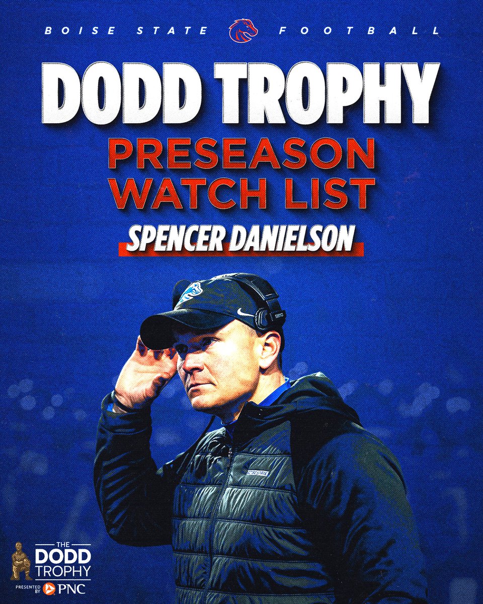 Boise State Football (@broncosportsfb) on Twitter photo Our guy ๐
<a href="/Coach_SD/">Spencer Danielson</a> has been named to the Dodd Trophy Preseason Watch List!
#BleedBlue | #BuiltDifferent Our guy ๐
<a href="/Coach_SD/">Spencer Danielson</a> has been named to the Dodd Trophy Preseason Watch List!
#BleedBlue | #BuiltDifferent
