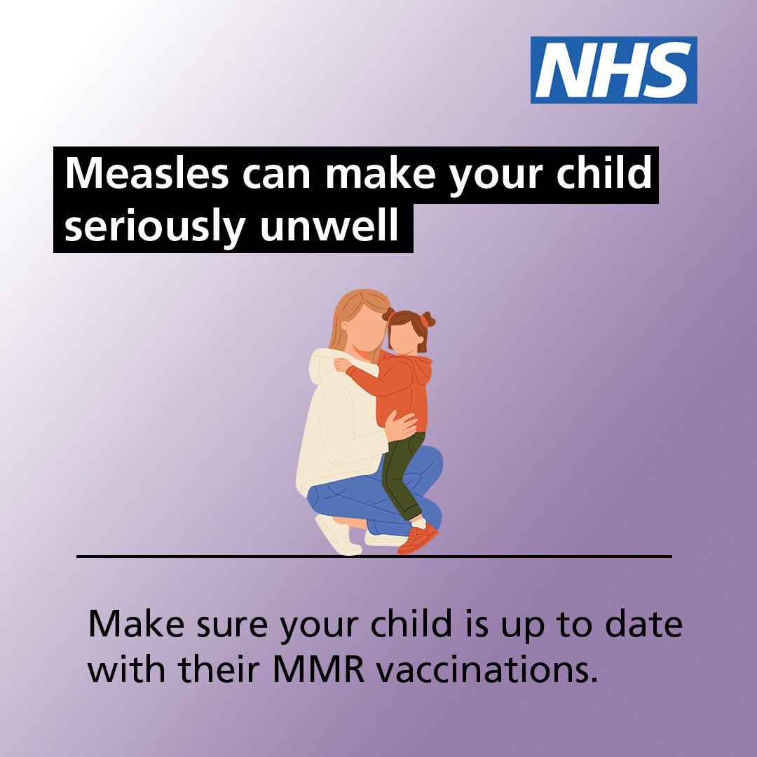We’re reminding parents to make sure their children are up to date with their MMR vaccinations. 2 doses of the MMR vaccine provide the best protection against measles, mumps and rubella. 
 
Visit nhs.uk/mmr for more information.

#StayWellBSW