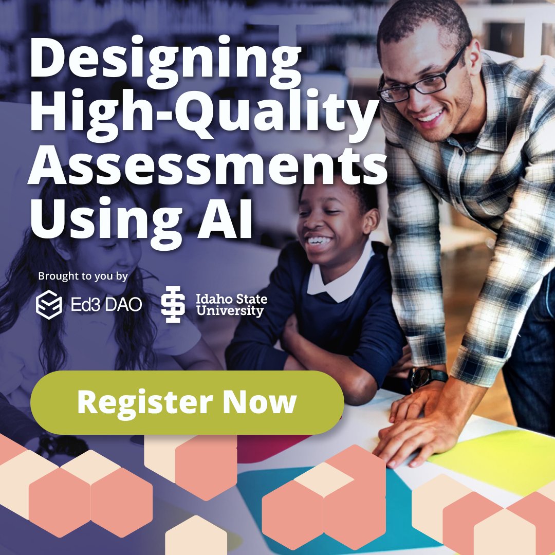 Ed3DAO's tweet image. 🚀 Master AI for better assessments!

Join our course, &quot;Designing High-Quality Assessments Using AI,&quot; and learn to create effective assessments, align learning goals, and provide AI-driven feedback.

🎓 Enroll now! 🔗 ed3dao.com/courses