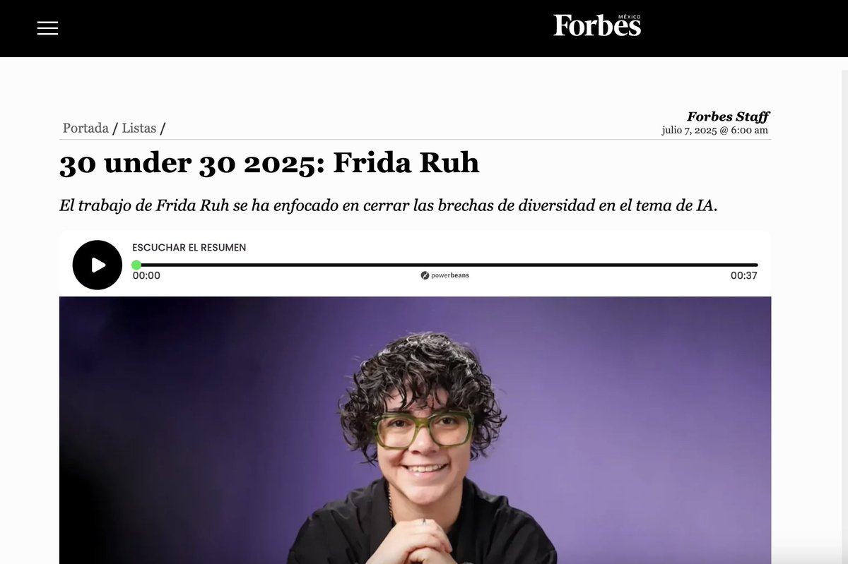 ¡Nos encanta ver que nuestra cofundadora <a href="/FridaRuh/">Frida Ruh</a>  está en la lista de Forbes 30 antes de 30! 🚀 🎉

El impacto de Frida en el equipo es sustancial para la operación del día a día, es un honor contar con su guía, visión y apoyo.

Lee el artículo aquí 👇

forbes.com.mx/30-under-30-20…