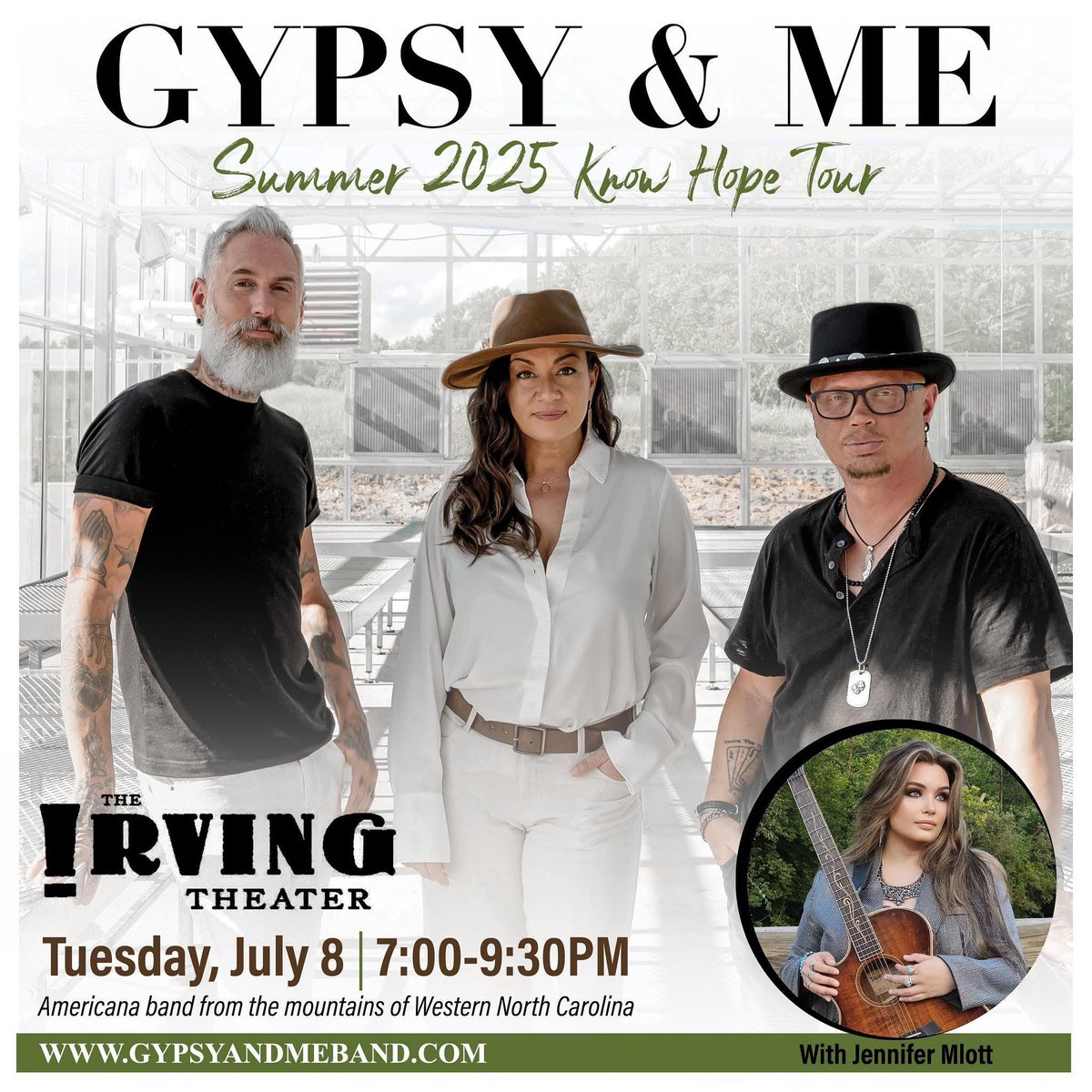 JenniferMlott's tweet image. Hey friends ! Tomorrow I’ll be opening up for Gypsy&Me at the Irving Theater! If you don’t have any plans this Tuesday night, come on out and let’s have some fun!
Tuesday, July 8th
$12 at the door
Doors at 6:30pm
Show at 7pm
Jennifer Mlott - 7pm-7:45pm
Gypsy & Me from 8pm-9:30