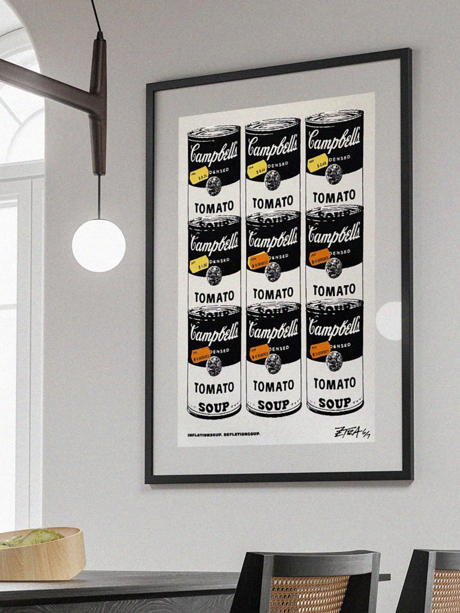 zetra_art's tweet image. The inflated INFLATIONSOUP. DEFLATIONSOUP. print is now available @scarcedotcity💥Larger DIN A1 Version. Limited Edition of 3. Having dinner with normie friends? Point to the print and they'll see the past, the present and the future. Bitcoin is hope!💥💥💥scarce.city/sales/inflatio…