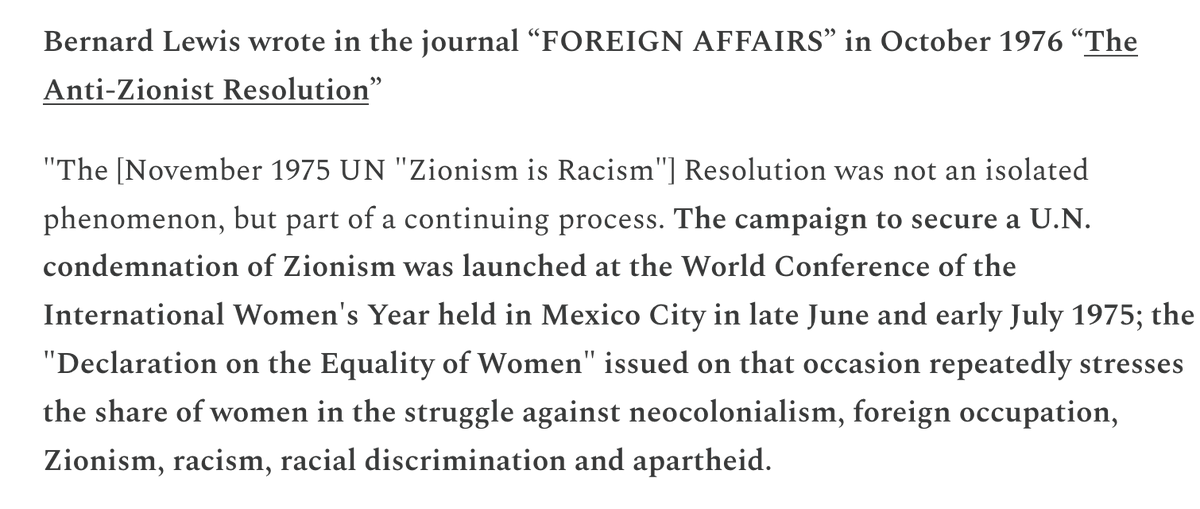 LewisRemembered's tweet image. Half-a-century ago; the @UN's “Zionism Is Racism” effort begins in Mexico City at the first UN International Women's Conference (culminating in Nov 1975 with the UN General Assembly adopting resolution #3379). As Bernard Lewis wrote..... open.substack.com/pub/michaellew… #AntiZionism