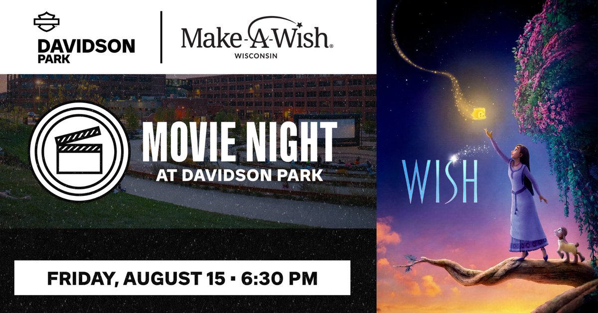 Make-A-Wish Wisconsin (@makeawishwi) on Twitter photo We’re proud to partner with Davidson Park for a special FREE outdoor movie night on August 15! Join <a href="/MakeAWishWI/">Make-A-Wish Wisconsin</a> for an unforgettable evening of community, connection & movie magic. 🎬 We’ll be showing WISH—a heartwarming film perfect for the whole family! facebook.com/share/16jabgPU… We’re proud to partner with Davidson Park for a special FREE outdoor movie night on August 15! Join <a href="/MakeAWishWI/">Make-A-Wish Wisconsin</a> for an unforgettable evening of community, connection & movie magic. 🎬 We’ll be showing WISH—a heartwarming film perfect for the whole family! facebook.com/share/16jabgPU…