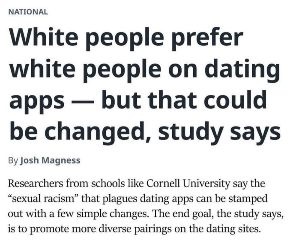 If you think there is any problem at all with people of a particular race preferring to date members of their own race, then you hate that race.