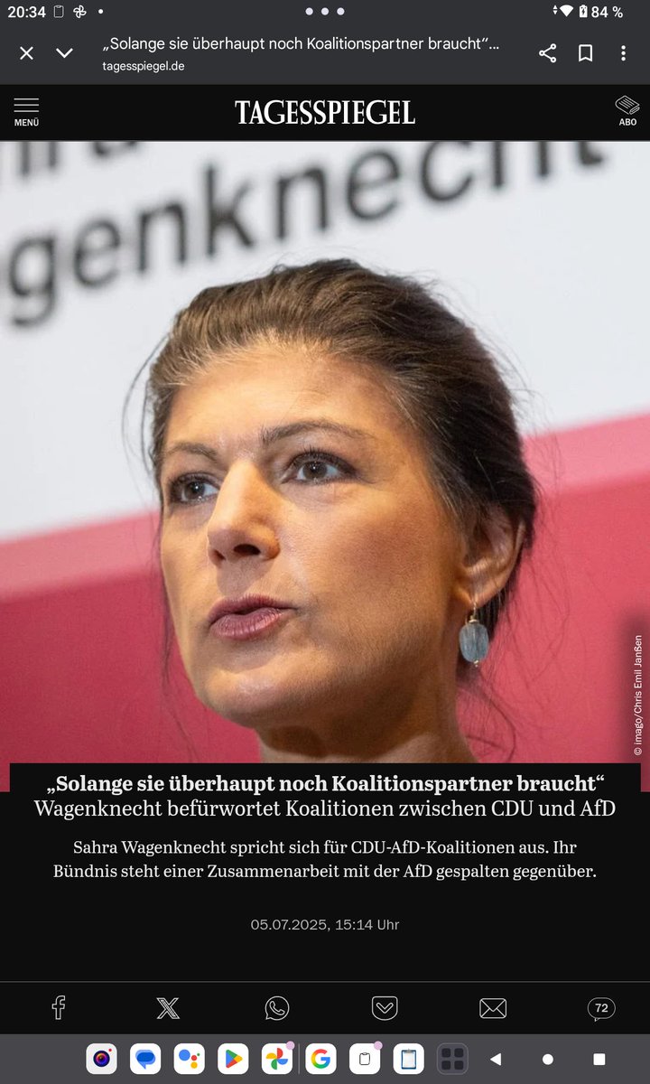 Sahra Wagenknecht, die Spitze des BSW, sieht eine Zusammenarbeit zwischen CDU und AfD als durchaus denkbar an. In einem Interview mit Welt TV äußerte sie sich am Samstag dazu: „Die CDU hätte meiner Ansicht nach allen Grund, mit der AfD zusammenzuarbeiten, solange diese überhaupt