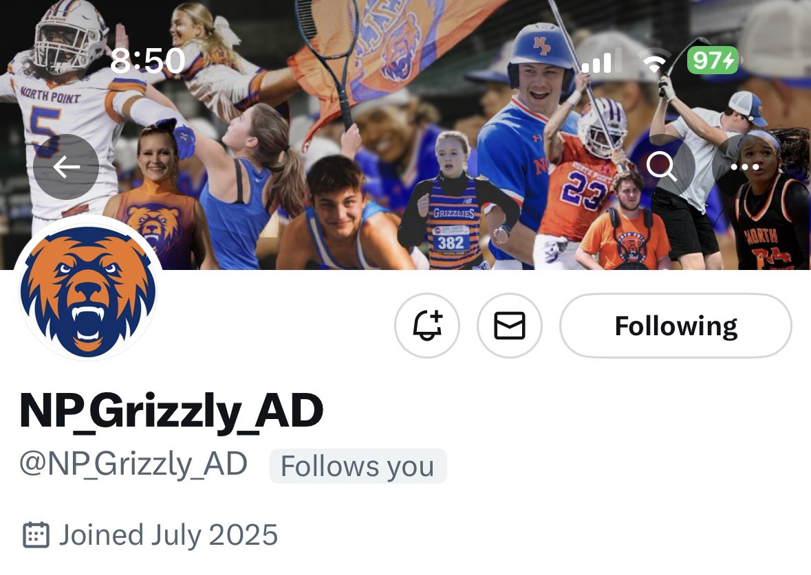 North Point Grizzlies (@dr_shelmire) on Twitter photo If you haven’t followed our new Activities Director yet, be sure to do so…🧡💙 <a href="/NP_Grizzly_AD/">NP_Grizzly_AD</a> If you haven’t followed our new Activities Director yet, be sure to do so…🧡💙 <a href="/NP_Grizzly_AD/">NP_Grizzly_AD</a>