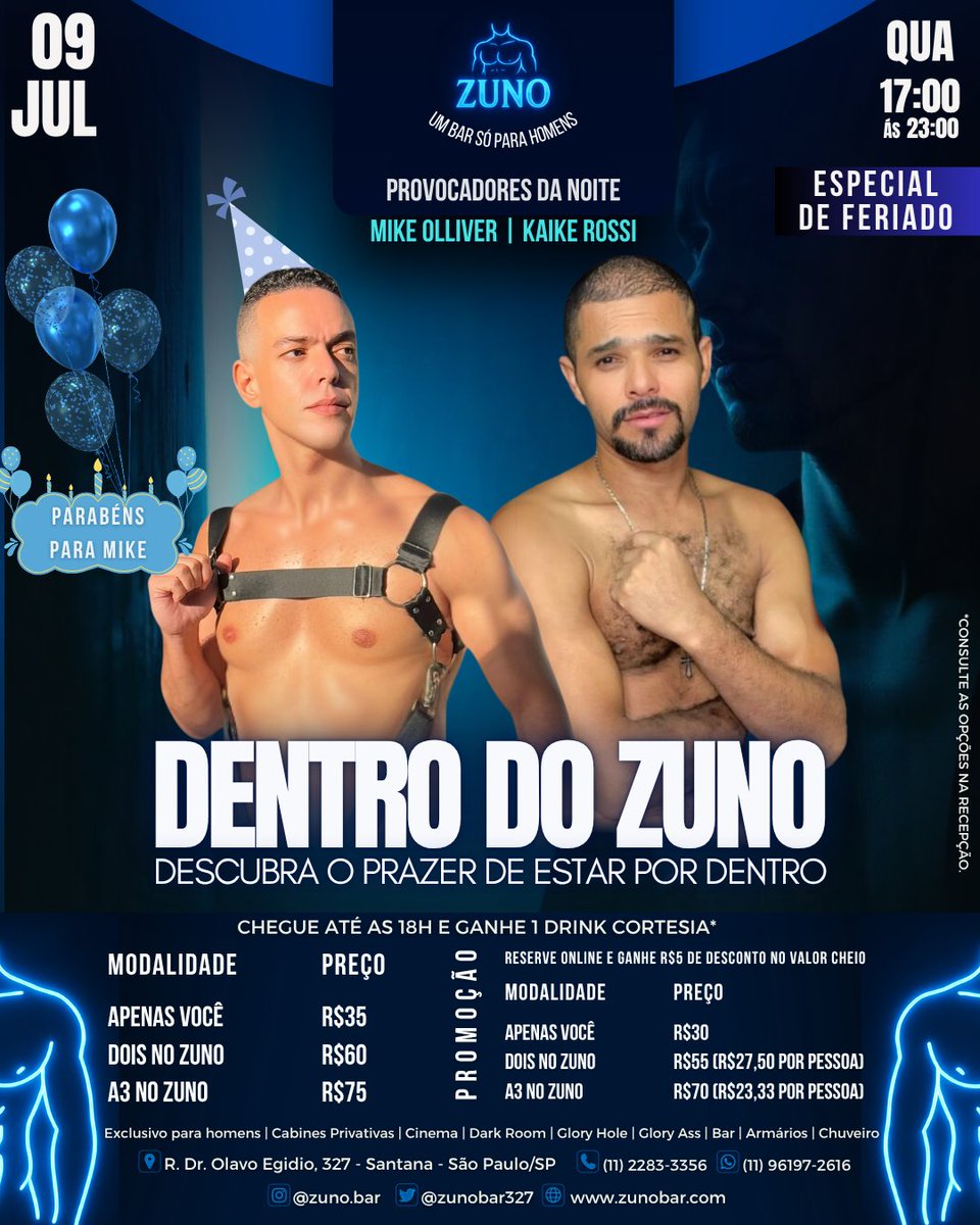 ESPACO ZN (@espacozn1) on Twitter photo Vem viver o prazer de estar Dentro do ZUNO 🔥 Uma edição especial com os provocadores da noite <a href="/DOTADUSXXX/">MIKE OLLIVER⚡️Thor</a> e <a href="/IndentidadeX/">kaike rossi-Massagista e Acompanhante 🚨🔞</a> e com parabéns especial para o Mike! 🎂
Consulte informações no flyer! Vem viver o prazer de estar Dentro do ZUNO 🔥 Uma edição especial com os provocadores da noite <a href="/DOTADUSXXX/">MIKE OLLIVER⚡️Thor</a> e <a href="/IndentidadeX/">kaike rossi-Massagista e Acompanhante 🚨🔞</a> e com parabéns especial para o Mike! 🎂
Consulte informações no flyer!