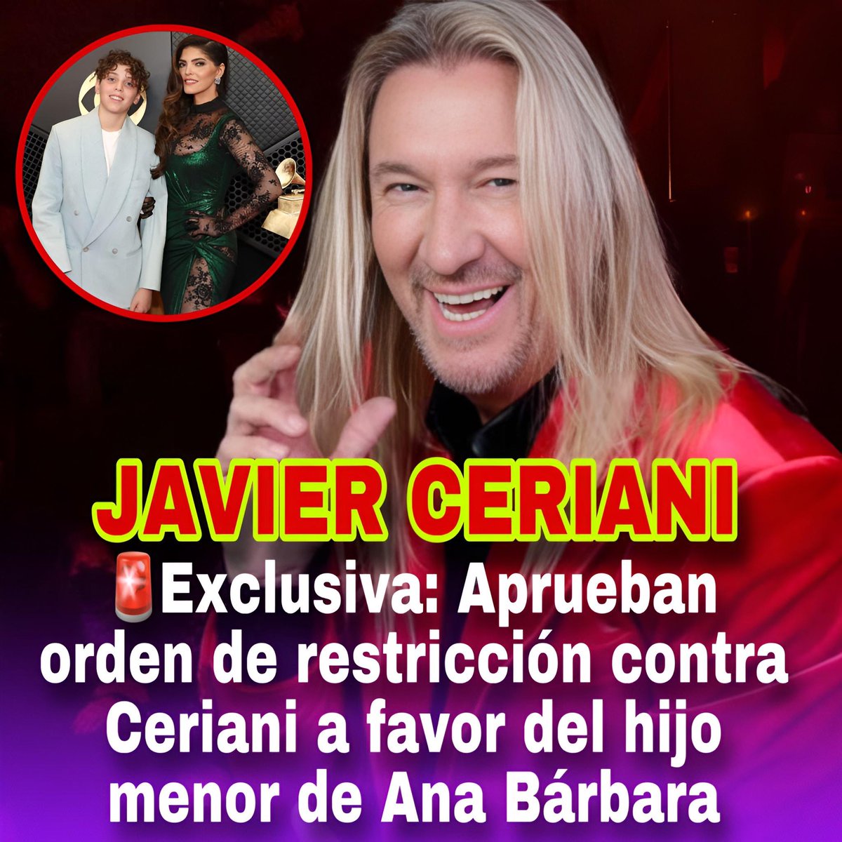 🚨EXCLUSIVA DE ADRI TOVAL | Este lunes se aprobó una orden de restricción en contra del periodista Javier Ceriani, a favor del hijo menor de la cantante Ana Bárbara.

Está noche, a través de mi canal de YouTube, les presentaré todos los detalles del caso.