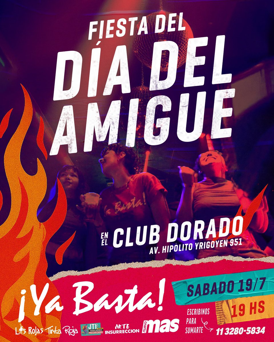 yabastafilo's tweet image. El sábado 19/7 nos rompemos alta fiesta por el día del amigue 🔥
🍻 Venite a festejar con la banda del ¡Ya Basta! en el club El Dorado a partir de las 19hs.