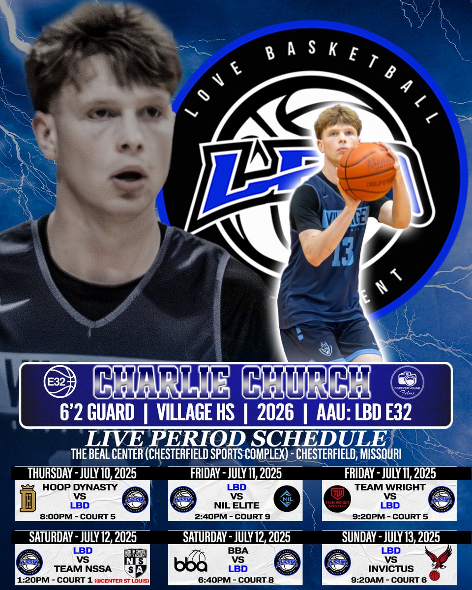 Charlie Church (@13charliechurch) on Twitter photo Coaches, here is my schedule for the Live period this week. Iβll be playing with LBD on the New Balance Circuit in St. Louis! <a href="/Village_Hoops/">Village Boys Basketball</a> <a href="/LBDSelect2026/">LBD Select 2026</a> <a href="/AllNOneSports1/">All-N-One Sports Services</a> Coaches, here is my schedule for the Live period this week. Iβll be playing with LBD on the New Balance Circuit in St. Louis! <a href="/Village_Hoops/">Village Boys Basketball</a> <a href="/LBDSelect2026/">LBD Select 2026</a> <a href="/AllNOneSports1/">All-N-One Sports Services</a>