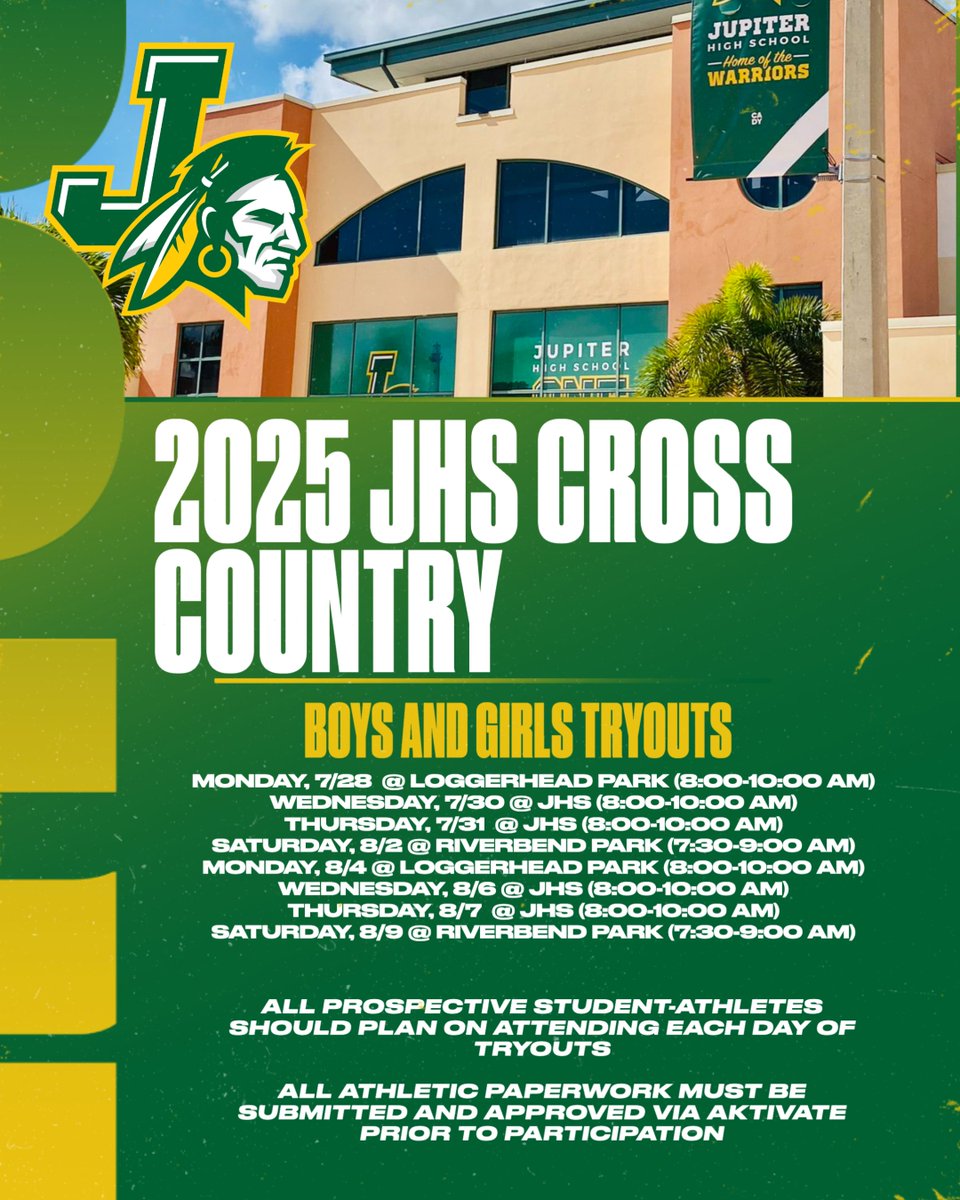 Greetings all prospective JHS cross country athletes.  Tryouts for the 2025 JHS Cross Country teams is only 4 weeks away.  Get your athletic paperwork submitted.  Warrior runners looking to have a strong season in the Fall!  #onetribe #warriorpride