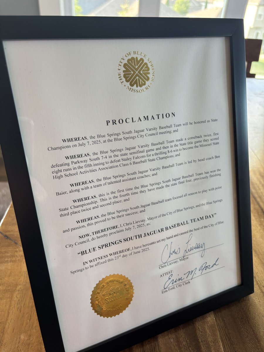 Blue Springs South Baseball (@bsshs_baseball) on Twitter photo Thank you to Mayor Chris Lievsay and the Blue Springs City Council for taking time tonight to recognize our program with a proclamation that states July 7, 2025 shall be known as “Blue Springs South Jaguar Baseball Team Day” in the city.
<a href="/BSSDnews/">Blue Springs Schools</a>
<a href="/BlueSpringsGov/">Blue Springs</a>
<a href="/bssjaguars/">Blue Springs South Jaguars</a> Thank you to Mayor Chris Lievsay and the Blue Springs City Council for taking time tonight to recognize our program with a proclamation that states July 7, 2025 shall be known as “Blue Springs South Jaguar Baseball Team Day” in the city.
<a href="/BSSDnews/">Blue Springs Schools</a>
<a href="/BlueSpringsGov/">Blue Springs</a>
<a href="/bssjaguars/">Blue Springs South Jaguars</a>