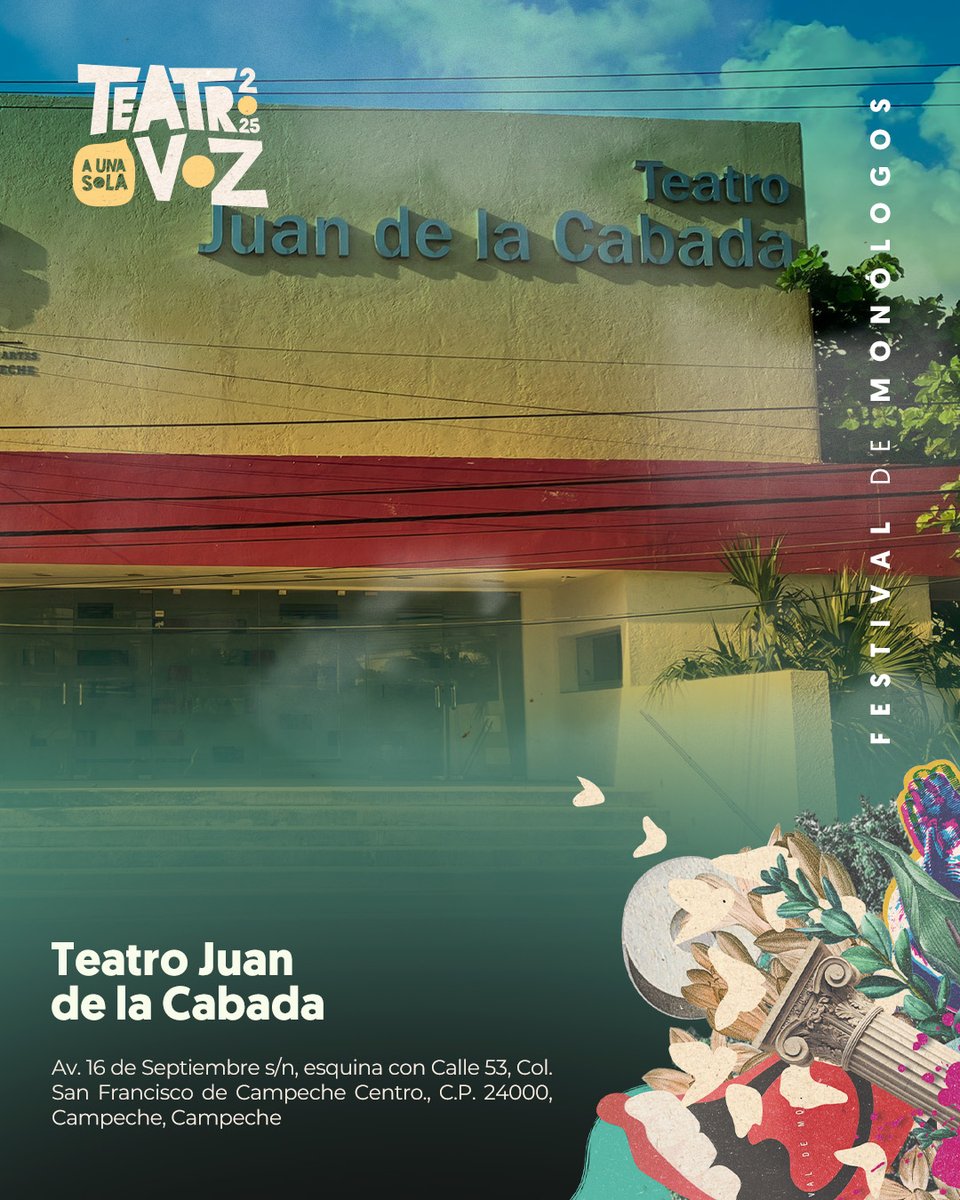 #20TUSV | ¡Hoy arranca el Festival en Campeche!
Del 7 al 13 de julio, el Teatro Juan de la Cabada será sede del #FestivalDeMonólogos con una programación escénica que invita a mirar el mundo desde nuevas perspectivas.

🎭 Entrada Libre
¡Nos vemos en el teatro!
#TeatroINBAL