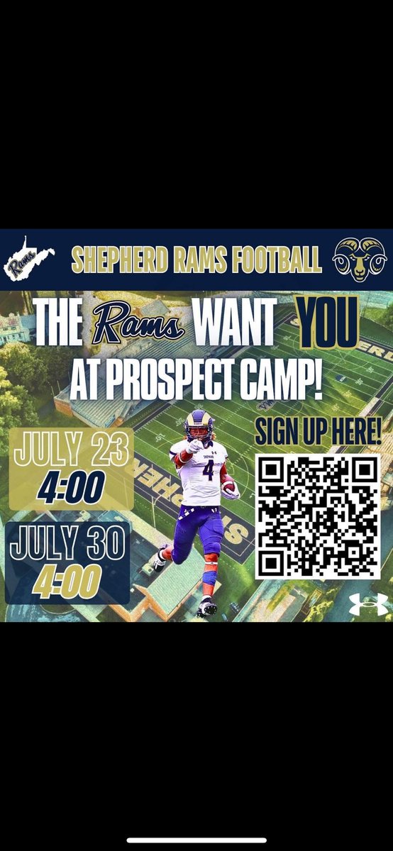 Come down to the <a href="/SURamsFootball/">Shepherd Football</a> camp to be evaluated by a great staff!