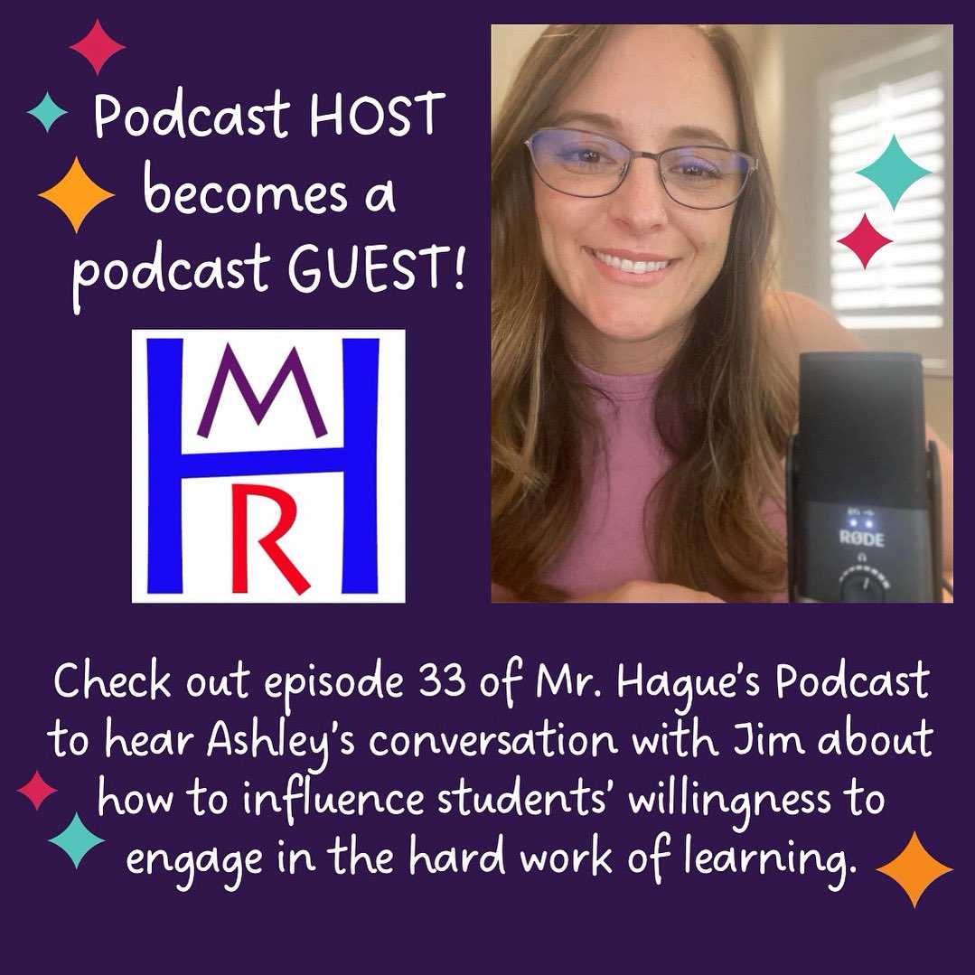 ✨ Jim Hague <a href="/mrhaguesclass/">Mr Hague</a>, host of Mr. Hague’s Class Podcast 🎙️, attended my session at #springcue <a href="/cueinc/">CUE</a> 🤗 Afterwards, he contacted me and invited me to be a guest on his show to share my insights about student motivation. 🧵