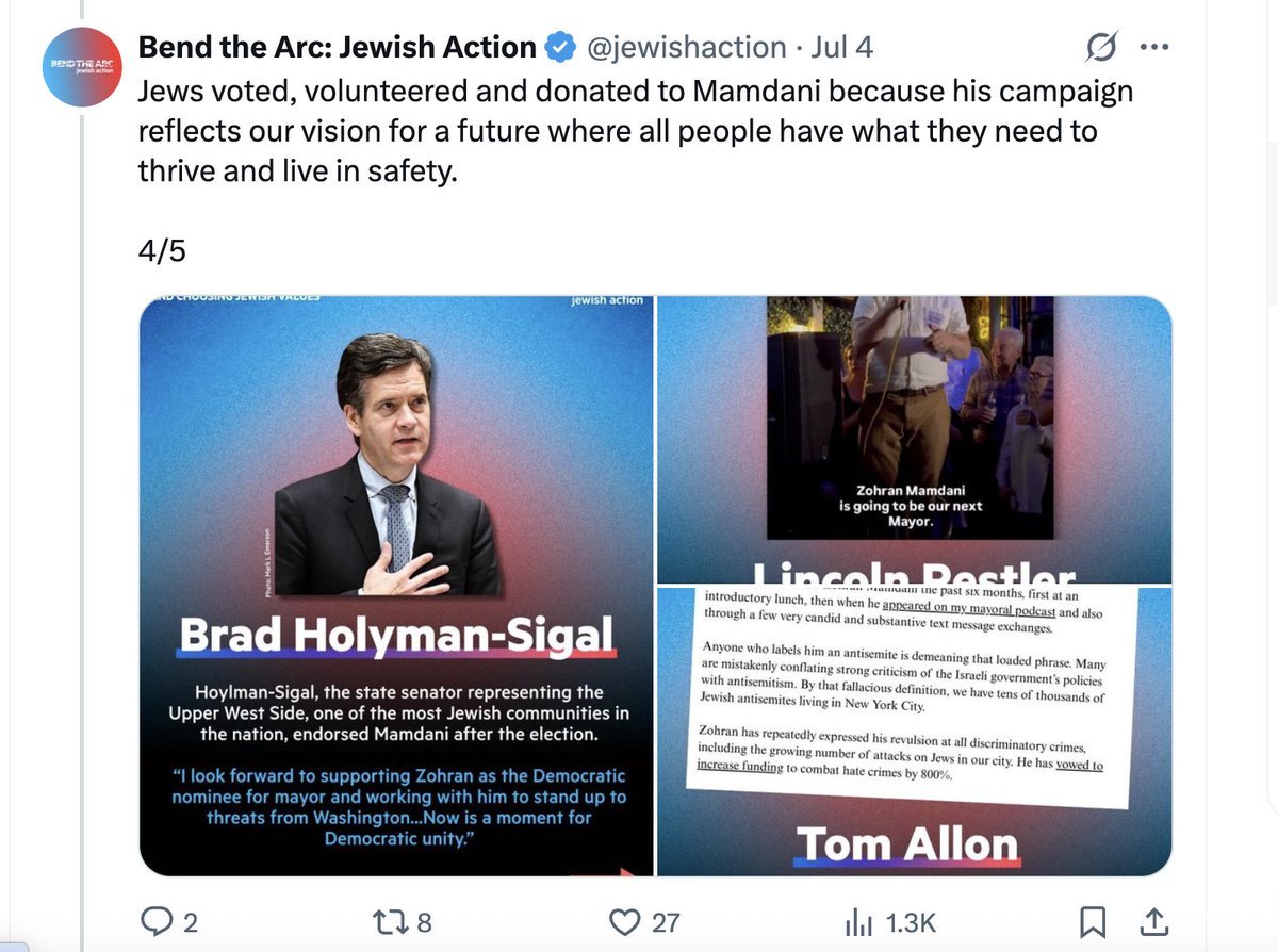 It has come to my attention that Alex Soros's PAC for Jewish identity politics, Bend the Arc, is trying very hard to As a Jew Zohran into the mayorality by tamping down liberal J concerns using both Brads (both Brads on anything is NEVER a good sign) even though Hoylman is never
