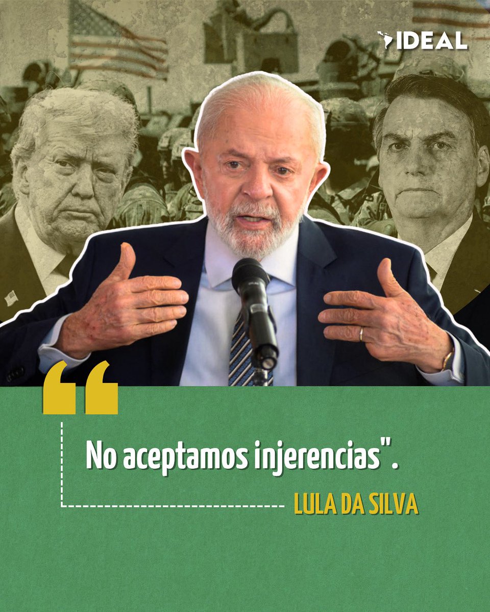 InstitutoIDEAL_'s tweet image. 🇧🇷 @LulaOficial respondió a @DonaldTrump tras sus declaraciones sobre el juicio que enfrenta @jairbolsonaro por el intento de golpe de Estado en enero de 2023.
Ante esto, Lula dejó claro que la democracia brasileña se defiende desde dentro y que ninguna figura está por encima de…