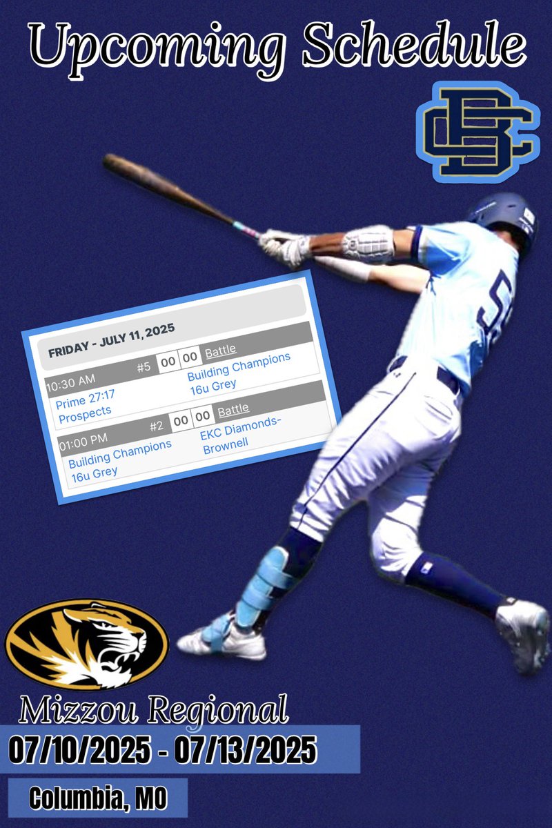 Upcoming schedule
<a href="/BCbaseballtoday/">Building Champions</a> 
<a href="/SportsForceBB/">SportsForce Baseball</a> <a href="/calebcox303/">Caleb Cox 🇺🇸</a> <a href="/CoachJakeWells/">Jake Wells</a>