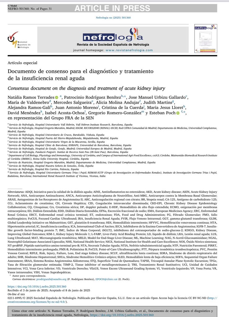 Consenso Español 2025 para el Díagnóstico y Tratamiento de la Insuficiencia Renal Aguda #AKI

sciencedirect.com/science/articl…