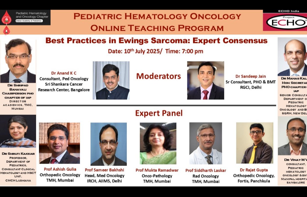 PHO INDIA (@pho_india) on Twitter photo #Blockurdate
#ECHOteaching
#Ewingsarcoma - learn from experts
10th July 7 pm
<a href="/DrManasKalra1/">Dr Manas Kalra</a> <a href="/anand_sschrc/">Anand KC</a> <a href="/DrNehaRastogi1/">Dr Neha Rastogi</a> <a href="/DrShrutiKakkar/">Shruti Kakkar</a> <a href="/drshweta_pedonc/">Shweta Bansal</a> <a href="/Satyayadav__/">Satya Prakash Yadav</a> <a href="/drgargidas/">Gargi Das</a> <a href="/Pritampedhemonc/">Pritam Singha Roy MD, DM</a> <a href="/MunikotyVinay/">Vinay Munikoty Venkatesh</a> <a href="/BadiraP/">Badira Cheriyalinkal Parambil</a> <a href="/drarchanamv/">Archana M V</a> #Blockurdate
#ECHOteaching
#Ewingsarcoma - learn from experts
10th July 7 pm
<a href="/DrManasKalra1/">Dr Manas Kalra</a> <a href="/anand_sschrc/">Anand KC</a> <a href="/DrNehaRastogi1/">Dr Neha Rastogi</a> <a href="/DrShrutiKakkar/">Shruti Kakkar</a> <a href="/drshweta_pedonc/">Shweta Bansal</a> <a href="/Satyayadav__/">Satya Prakash Yadav</a> <a href="/drgargidas/">Gargi Das</a> <a href="/Pritampedhemonc/">Pritam Singha Roy MD, DM</a> <a href="/MunikotyVinay/">Vinay Munikoty Venkatesh</a> <a href="/BadiraP/">Badira Cheriyalinkal Parambil</a> <a href="/drarchanamv/">Archana M V</a>