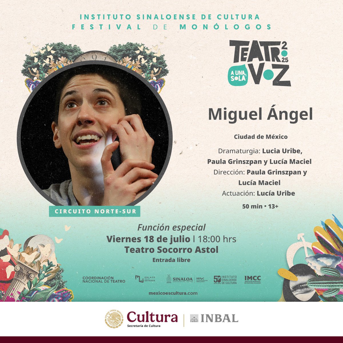 #20TUSV | ¡La obra "Miguel Ángel" ya tiene fecha de reposición!  No te pierdas la función especial de Miguel Ángel en  Sinaloa 🎭

📍Teatro Socorro Astol
📅 Viernes 18 de julio | 🕕 18:00 h
🎟 Entrada libre
👁‍🗨 +13 | Duración: 50 min

#TeatroA1SolaVoz #TeatroINBAL
