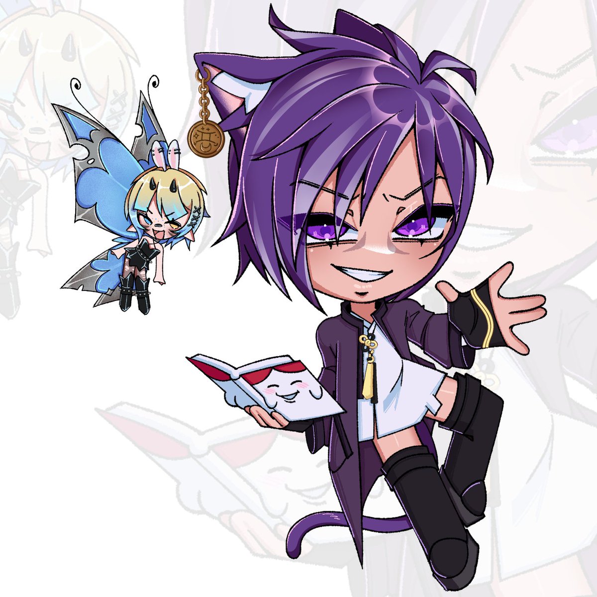 Ploomfii's tweet image. Chibi comms for @xMattwoo ft @Owkika 💙💜