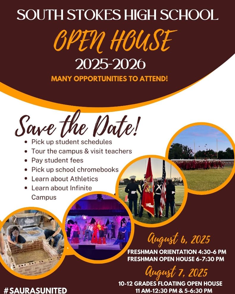 Take note, Sauras ✍️

2025-2026 Open House Information-many opportunities to attend one of our sessions to prepare students and parents for the upcoming school year!

#saurasunited