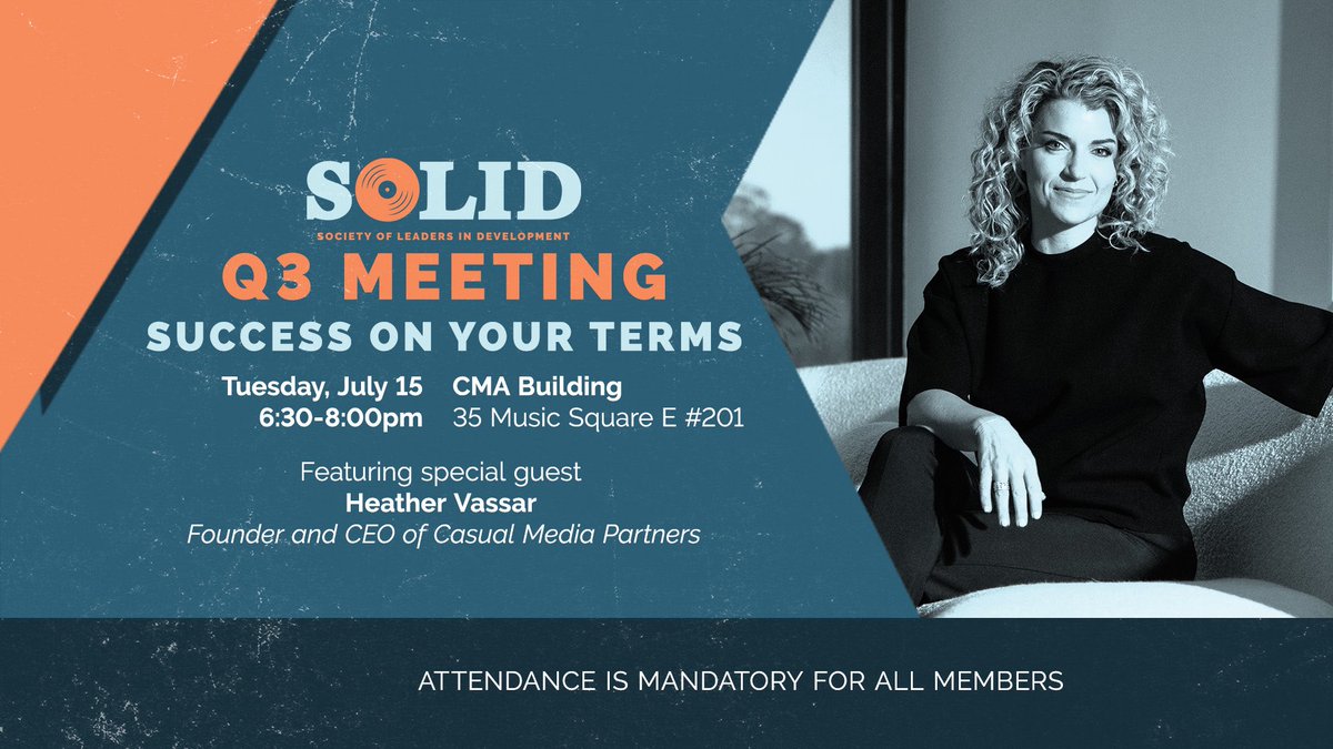 We can’t wait to see you at our SOLID Q3 Meeting on Tuesday, July 15th from 6:30–8:00 PM at CMA! 🙌

You’ll hear from our amazing guest speaker, Heather Vassar, learn about exciting committee happenings, and participate in meaningful networking activities!