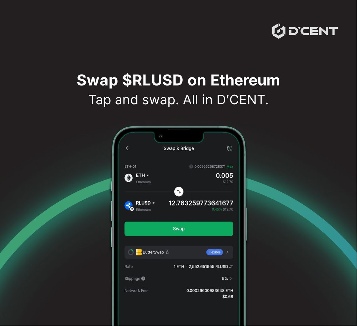 D'CENT Wallet (@dcentwallets) on Twitter photo Want to swap $RLUSD on <a href="/ethereum/">Ethereum</a>?
Just tap & swap — all in <a href="/DCENTWALLETS/">D'CENT Wallet</a>.
→ Tap “⇌ Swap”
→ Select $RLUSD (Ethereum)
→ Get best rates via <a href="/Changelly_team/">Changelly</a>, <a href="/ButterNetworkio/">ButterNetwork</a> & more!
🔰Swap guide: userguide.dcentwallet.com/native-service…
#RLUSD #DCENTWALLET #XRP Want to swap $RLUSD on <a href="/ethereum/">Ethereum</a>?
Just tap & swap — all in <a href="/DCENTWALLETS/">D'CENT Wallet</a>.
→ Tap “⇌ Swap”
→ Select $RLUSD (Ethereum)
→ Get best rates via <a href="/Changelly_team/">Changelly</a>, <a href="/ButterNetworkio/">ButterNetwork</a> & more!
🔰Swap guide: userguide.dcentwallet.com/native-service…
#RLUSD #DCENTWALLET #XRP