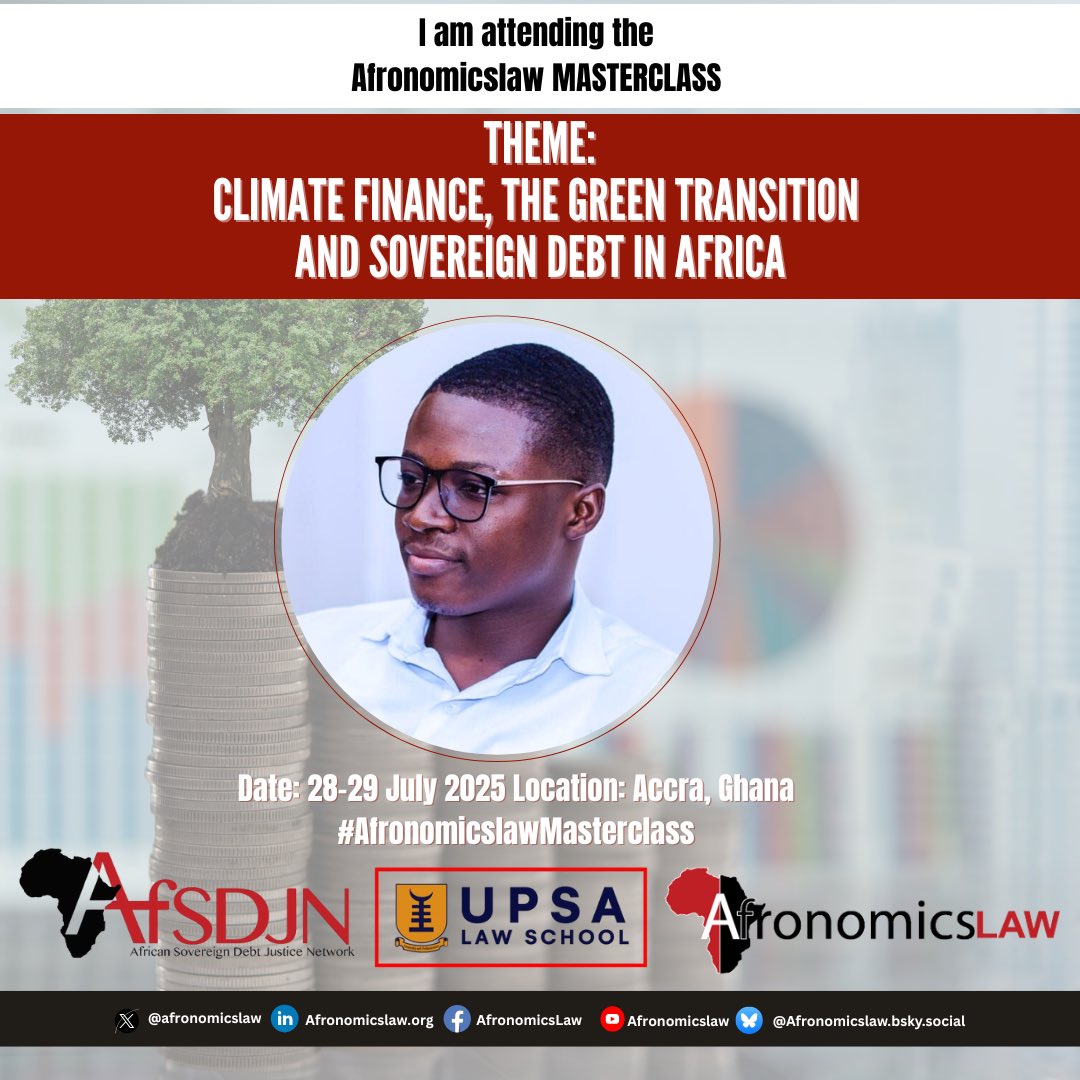KIM (@kusisaacmbabil) on Twitter photo I am grateful for the rare opportunity to participate in the <a href="/afronomicslaw/">Afronomicslaw</a> Masterclass on Climate Finance, the Green Transition, and Sovereign Debt in Africa, taking place in Accra, Ghana.
Looking forward to learning and connecting with diverse individuals across the continent. I am grateful for the rare opportunity to participate in the <a href="/afronomicslaw/">Afronomicslaw</a> Masterclass on Climate Finance, the Green Transition, and Sovereign Debt in Africa, taking place in Accra, Ghana.
Looking forward to learning and connecting with diverse individuals across the continent.
