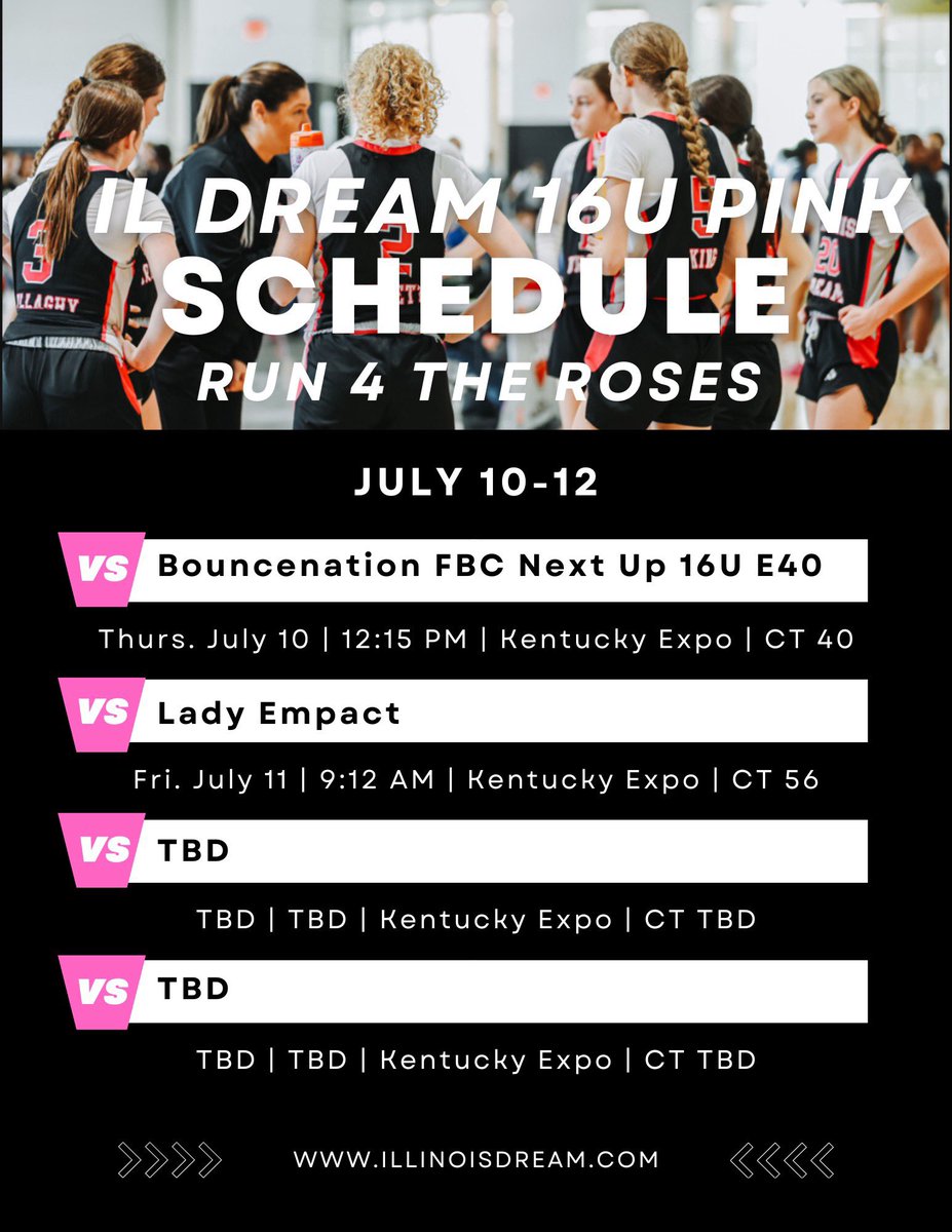 Excited to play this July with <a href="/illinoisdreambb/">Illinois Dream</a> —Here is my schedule for this week in Lousiville! <a href="/TobiasWalk/">Tobias Walker</a> <a href="/CoachEvanBell/">Evan Bell</a> <a href="/TFNsRun4Roses/">TFN's Run 4 Roses</a>