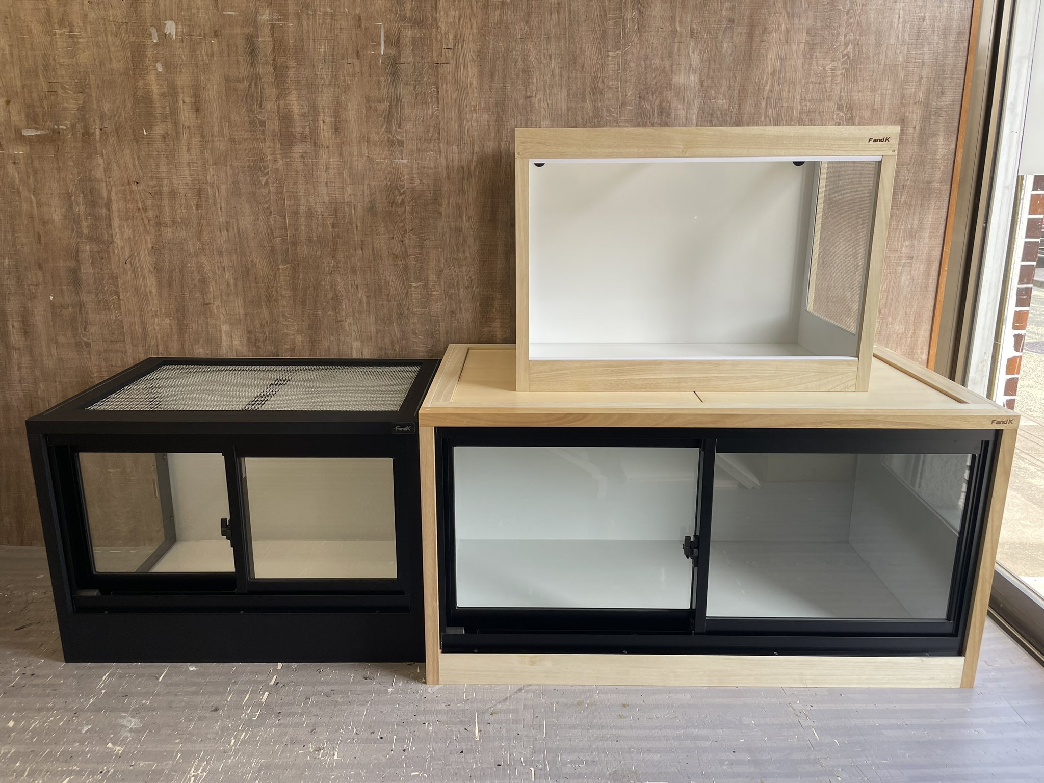 FandK 爬虫類木製ケージ 小型ケージ 450×300×300 グレー塗装