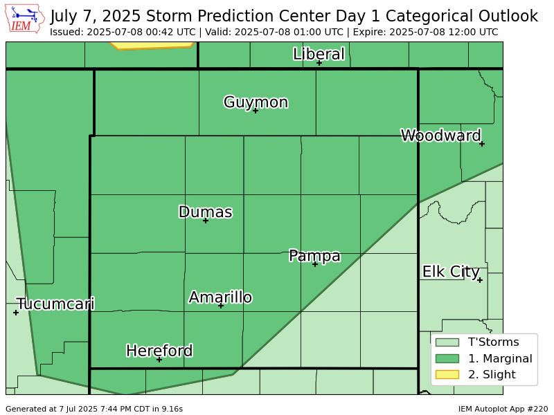 #SPC issues Day 1 Marginal Convective Risk at Jul 8, 0:42z for AMA spc.noaa.gov/products/outlo…