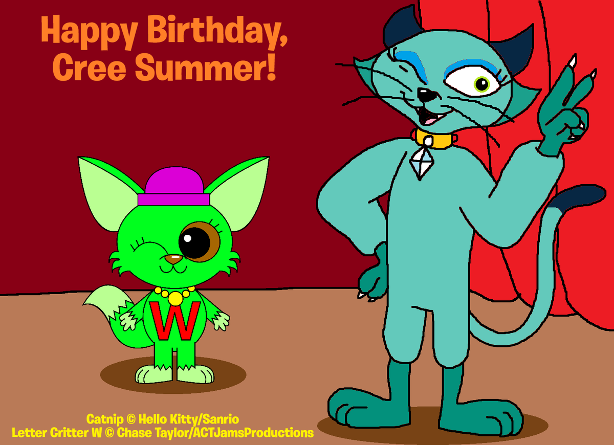 lettercritters's tweet photo. Happy birthday, Cree Summer! Here's a gift for you. It's Catnip from Hello Kitty along with my Letter Critter W! I hope to have you participate in my future Letter Critter cartoon voicing her! Have a good day! #lettercritters #hellokitty #catnip @IAmCreeSummer #fanart #sanrio https://t.co/oAIiCXpvbG