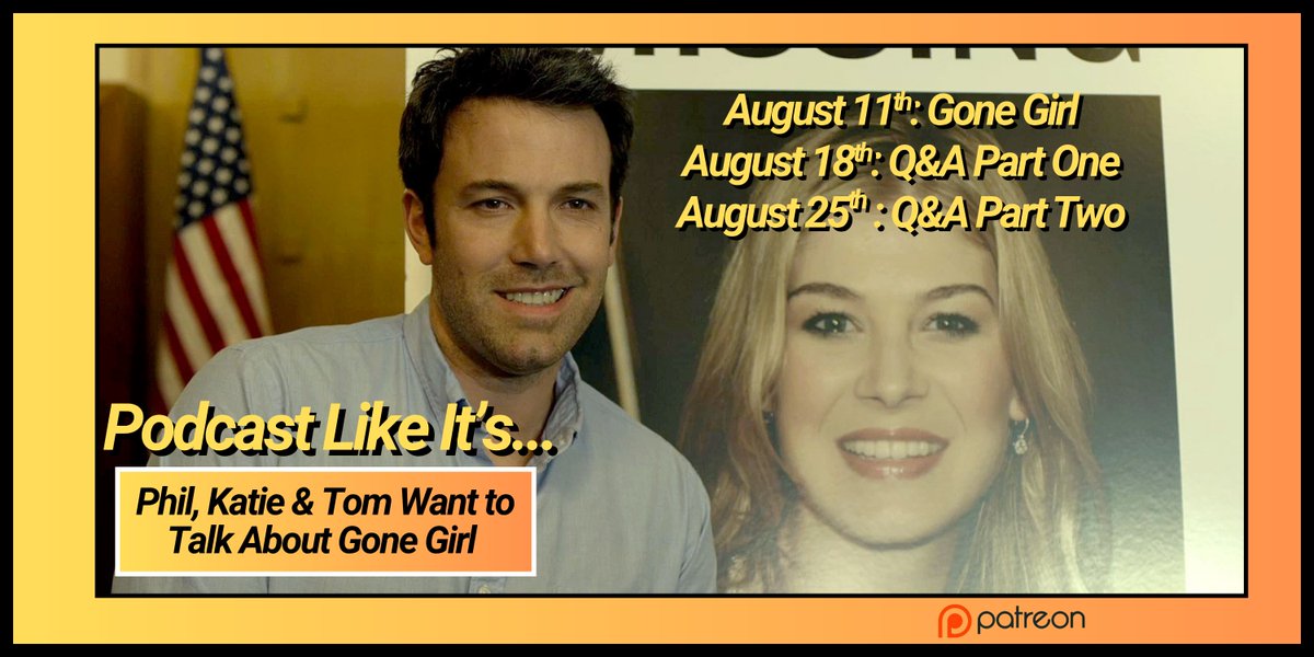 Phillip Iscove (@pmiscove) on Twitter photo Next month Katie McGrath & Tom Mison are back on <a href="/PodcastLikeIts/">Podcast Like It's...</a> The 1990s Patreon to talk about a film...from 2015 because we wanted to talk Fincher's Gone Girl. Plus Patreon subscribers submitted questions for a two-part Q&A episode!
Subscribe Here! patreon.com/podcastlikeits Next month Katie McGrath & Tom Mison are back on <a href="/PodcastLikeIts/">Podcast Like It's...</a> The 1990s Patreon to talk about a film...from 2015 because we wanted to talk Fincher's Gone Girl. Plus Patreon subscribers submitted questions for a two-part Q&A episode!
Subscribe Here! patreon.com/podcastlikeits