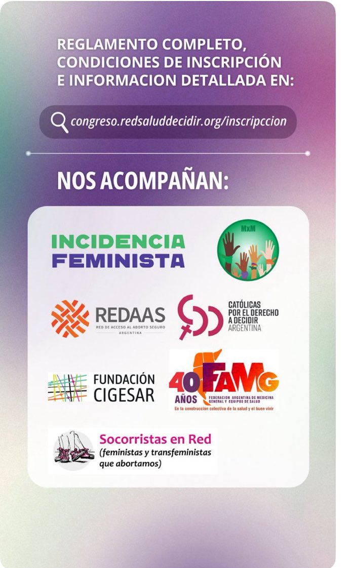 1er Congreso congreso.redsaluddecidir.org/inscripcion
nos acompañan todas estas redes y colectivas 
ES JUNTXS 🙌💜💚 
Te invitamos a ser parte 🙌 queremos que estés💘