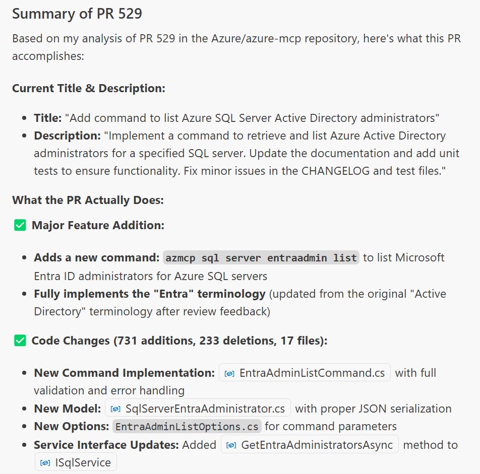 jongallant's tweet image. Here's a good use case for the #GitHub MCP Server
Generate good PR titles and descriptions based on all files changed in the PR
GitHub MCP Server Code: github.com/github/github-…
Easy VS Code Install: code.visualstudio.com/mcp
#ai #dev #mcp