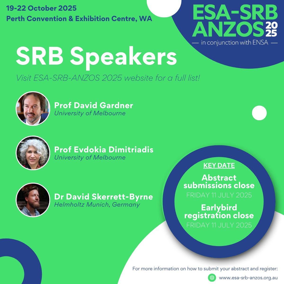ReproductionSRB's tweet image. Reminder: Closing date of Friday 11 July 2025 for Earlybird Registrations and Abstract Submissions for the SRB Annual Conference in Perth in October - don't miss out!! @ReproductionSRB