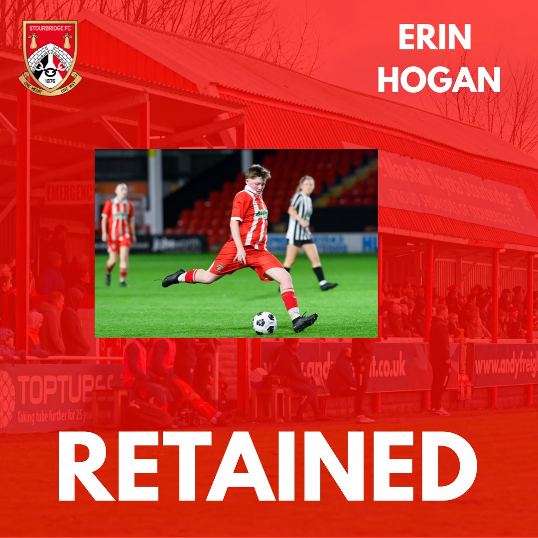 ERIN HOGAN AGREES TO STAY AT STOUR! 

We are pleased to announce that Erin Hogan has committed to Stourbridge Standard Women for the 25/26 season. 

Erin brings lots of Women’s game experience, She also has great football intelligence &amp; great passion. 
.
.
.
#Glassgirls