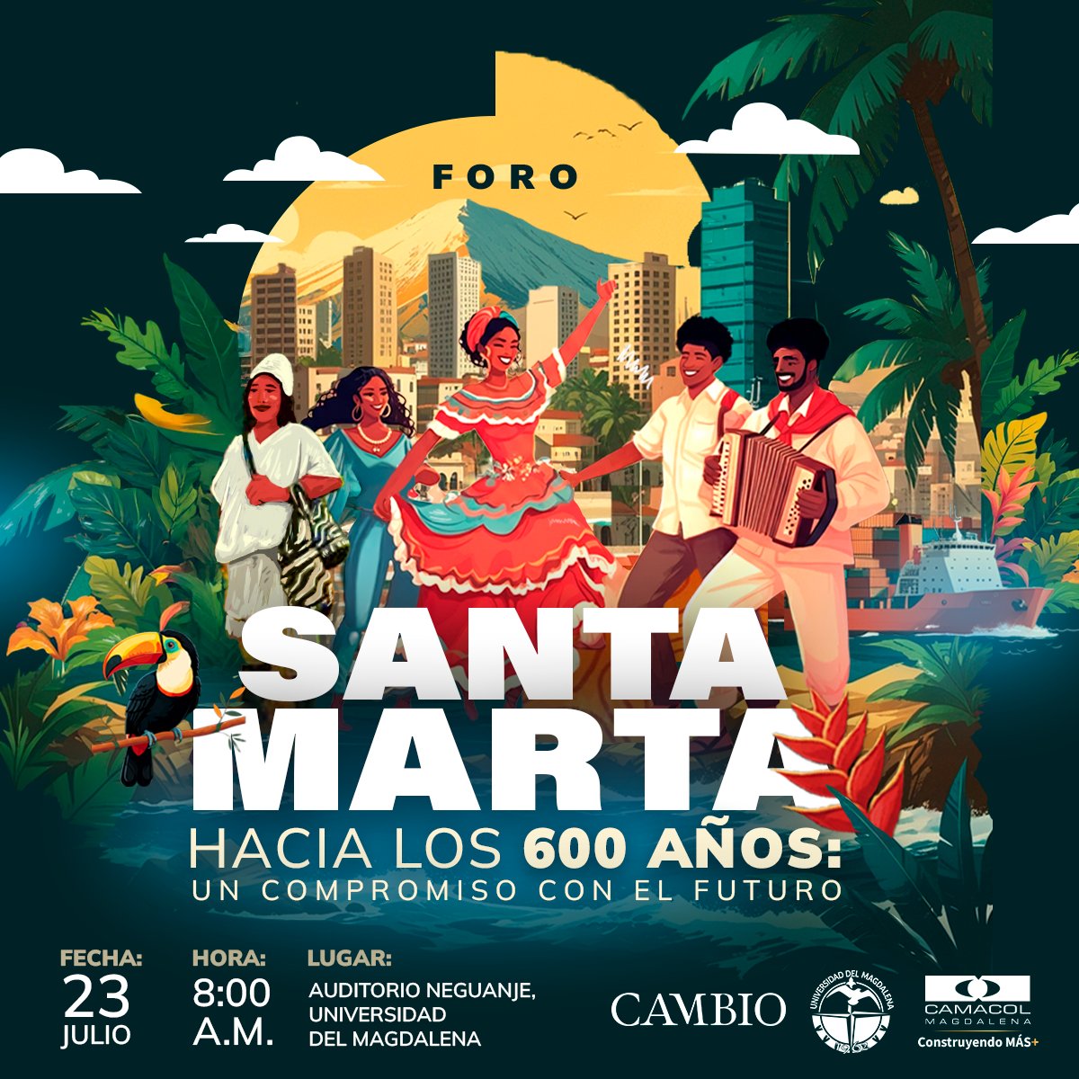 #ForoFuturoDeSantaMarta | Los actores más influyentes de la cultura samaria se reunirán el próximo 23 de julio, para rendir homenaje al pasado y reflexionar sobre la visión de desarrollo para la Santa Marta de los próximos años. ¡Regístrese para asistir! tinyurl.com/yafph6pa