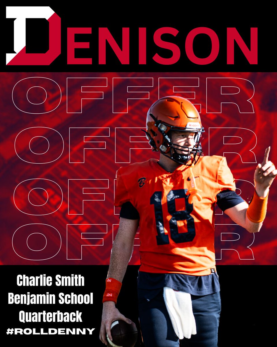 Charlie Smith (@charliesmithqb) on Twitter photo After a great phone conversation with Head Coach Jack Hatem this afternoon, I am truly honored and incredibly excited to announce that I have received an offer to attend and play football at Denison University! Thank you greatly <a href="/DenisonU/">Denison University</a>, <a href="/DUFootball/">Denison Football</a> and <a href="/coachhatem/">Jack Hatem</a> for this After a great phone conversation with Head Coach Jack Hatem this afternoon, I am truly honored and incredibly excited to announce that I have received an offer to attend and play football at Denison University! Thank you greatly <a href="/DenisonU/">Denison University</a>, <a href="/DUFootball/">Denison Football</a> and <a href="/coachhatem/">Jack Hatem</a> for this