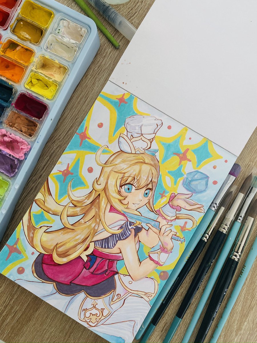Niji_ando's tweet image. #Escoffier fanart from #GenshinImpact with gouache and Copic markers