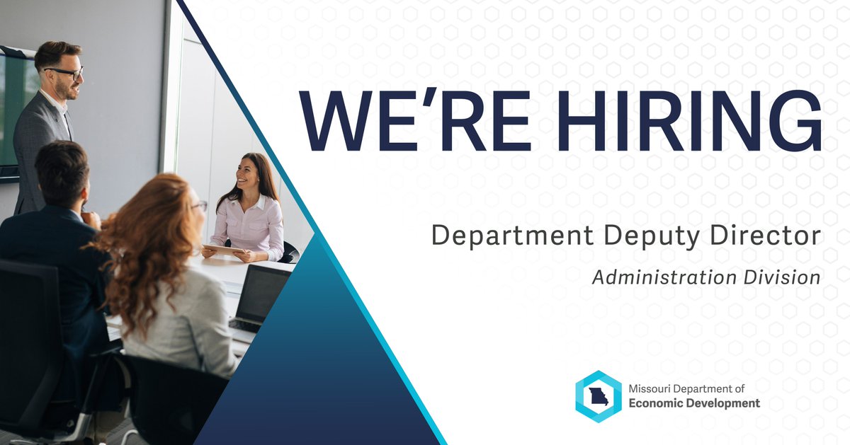 Are you ready to support #TeamDED's mission of #HelpingMissouriansProsper as Department Deputy Director? Use the link to apply now! #WeServeMO

Great benefits include health, paid leave, 13 paid state holidays, retirement, and more!

Details: bit.ly/44KWqRW