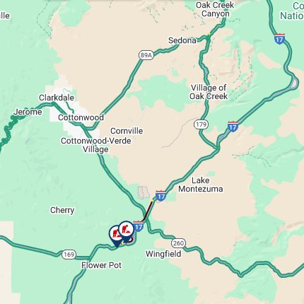 NOW: Traffic is backed up about 6 miles on I-17 southbound near Camp Verde due to a lane closure between mileposts 283 and 282. The closure is facilitating reconstruction work on a concrete barrier wall.