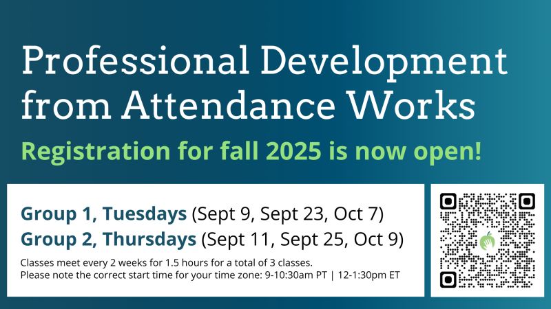 attendanceworks's tweet image. 🎓 Want to improve attendance this fall?
Join our 3-part virtual training series for educators.
✔️ Use tiered strategies
✔️ Focus on the right data
✔️ Build collaboration with your team
🔗 Register now: attendanceworks.org/technical-assi…