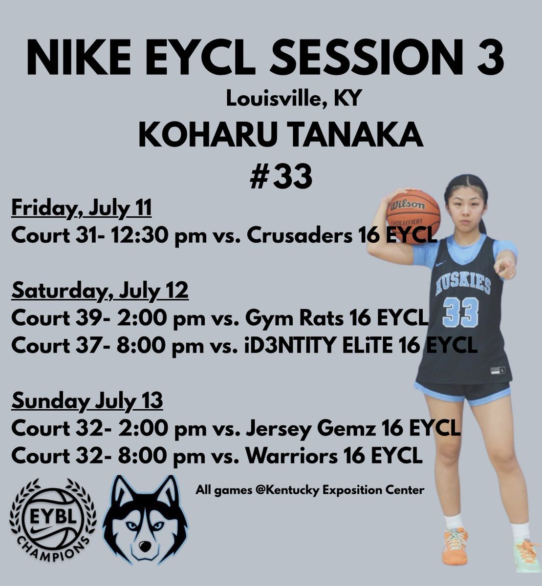 Koharu Tanaka (@_ktanak33_) on Twitter photo Here is my schedule for <a href="/nikegirlseycl/">Nike Girls EYBL Champions League</a> Session 3 in Louisville, KY. <a href="/MAHuskies/">MA_Huskies</a> <a href="/MAHuskies_eycl/">Mass Huskies EYCL</a> <a href="/Theyoungcoachk/">Kenny Small Jr.</a> <a href="/NEPSGBCA/">NEPSGBCA</a> Here is my schedule for <a href="/nikegirlseycl/">Nike Girls EYBL Champions League</a> Session 3 in Louisville, KY. <a href="/MAHuskies/">MA_Huskies</a> <a href="/MAHuskies_eycl/">Mass Huskies EYCL</a> <a href="/Theyoungcoachk/">Kenny Small Jr.</a> <a href="/NEPSGBCA/">NEPSGBCA</a>