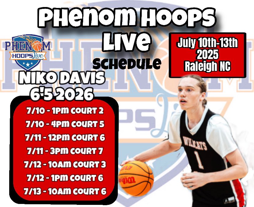 College Coaches 🚨

Here is my game schedule for the upcoming live period this week !

📍Raleigh Convention Center