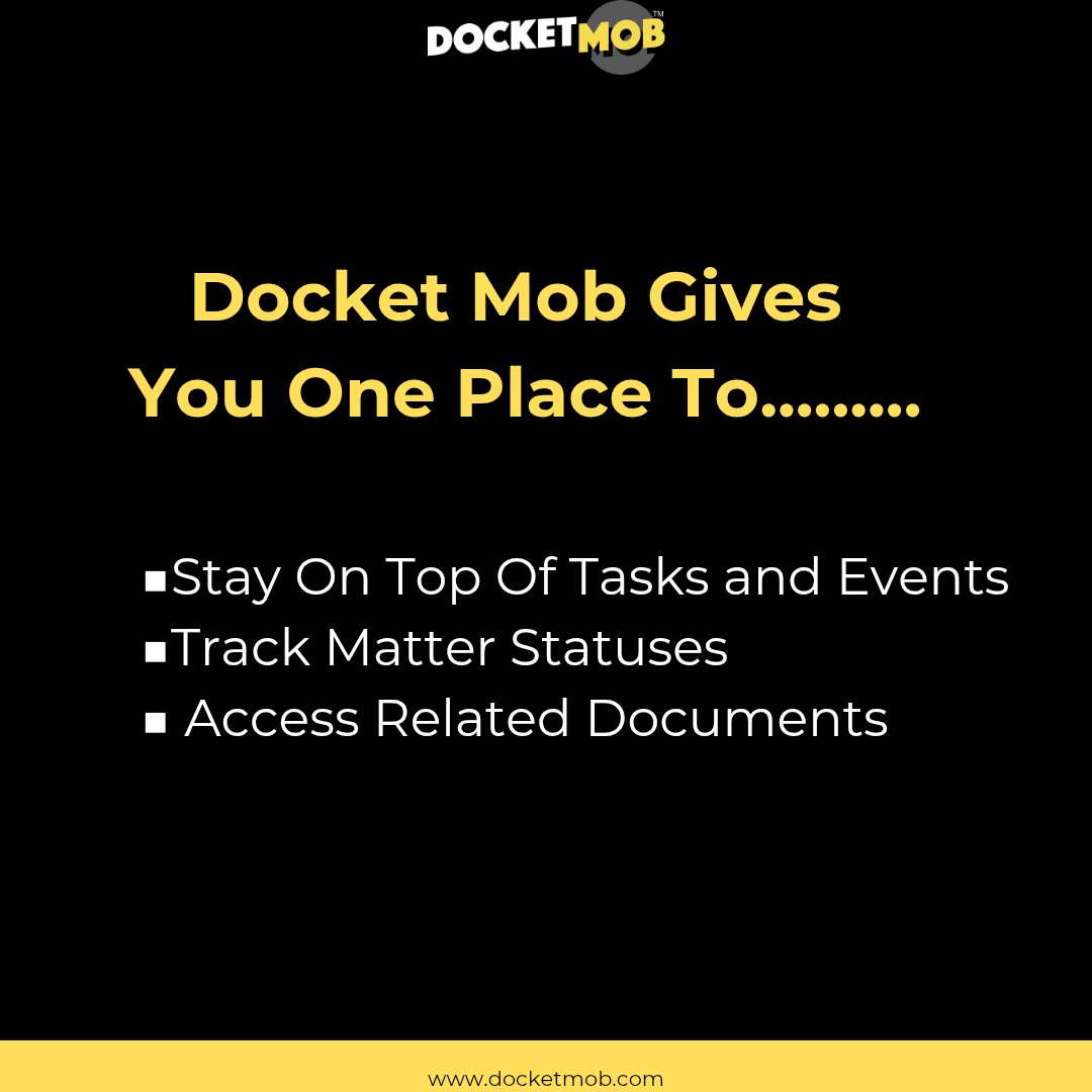 Docket Mob brings all your legal tasks together in one convenient platform.

Visit docketmob.com today to get started.

#DocketMob #CaseManagement #DeadlineManagement